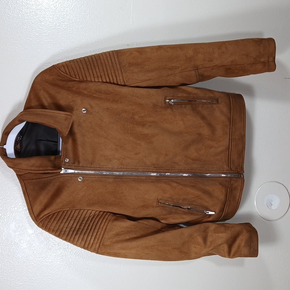 Zara Men's Rust Brown Vegan Suede Moto Biker Jacket size Small - Picture 4 of 12